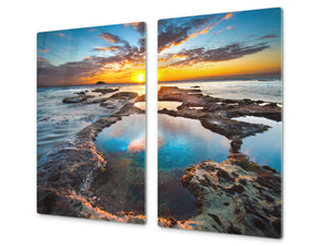 Very Big Kitchen Board – Glass Cutting Board and worktop saver; Nature series DD08: Costa marina 10