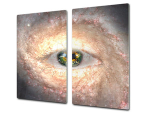 Chopping Board Set - Induction Cooktop Cover – Glass Cutting Board; MEASURES: SINGLE: 60 x 52 cm (23,62” x 20,47”); DOUBLE: 30 x 52 cm (11,81” x 20,47”); D33 Abstract Graphics Series: Eye in midst of galaxy