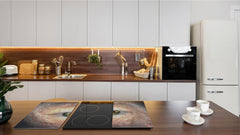 Chopping Board Set - Induction Cooktop Cover – Glass Cutting Board; MEASURES: SINGLE: 60 x 52 cm (23,62” x 20,47”); DOUBLE: 30 x 52 cm (11,81” x 20,47”); D33 Abstract Graphics Series: Eye in midst of galaxy