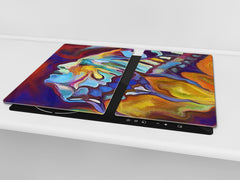 Induction Cooktop Cover –Shatter Resistant Glass Kitchen Board – Hob cover; MEASURES: SINGLE: 60 x 52 cm (23,62” x 20,47”); DOUBLE: 30 x 52 cm (11,81” x 20,47”); D32 Paintings Series: Abstract human portrait