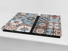 Tempered GLASS Kitchen Board – Impact & Scratch Resistant D27 Vintage leaves and patterns Series: Spanish mosaic tiles