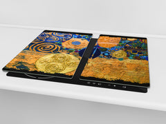 Induction Cooktop Cover –Shatter Resistant Glass Kitchen Board – Hob cover; MEASURES: SINGLE: 60 x 52 cm (23,62” x 20,47”); DOUBLE: 30 x 52 cm (11,81” x 20,47”); D32 Paintings Series: Abstract painting composition