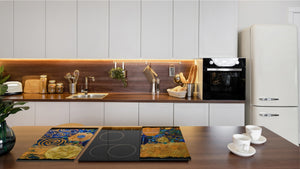 Induction Cooktop Cover –Shatter Resistant Glass Kitchen Board – Hob cover; MEASURES: SINGLE: 60 x 52 cm (23,62” x 20,47”); DOUBLE: 30 x 52 cm (11,81” x 20,47”); D32 Paintings Series: Abstract painting composition