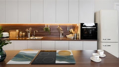Tempered GLASS Kitchen Board – Impact & Scratch Resistant D27 Vintage leaves and patterns Series: Gold abstract lines