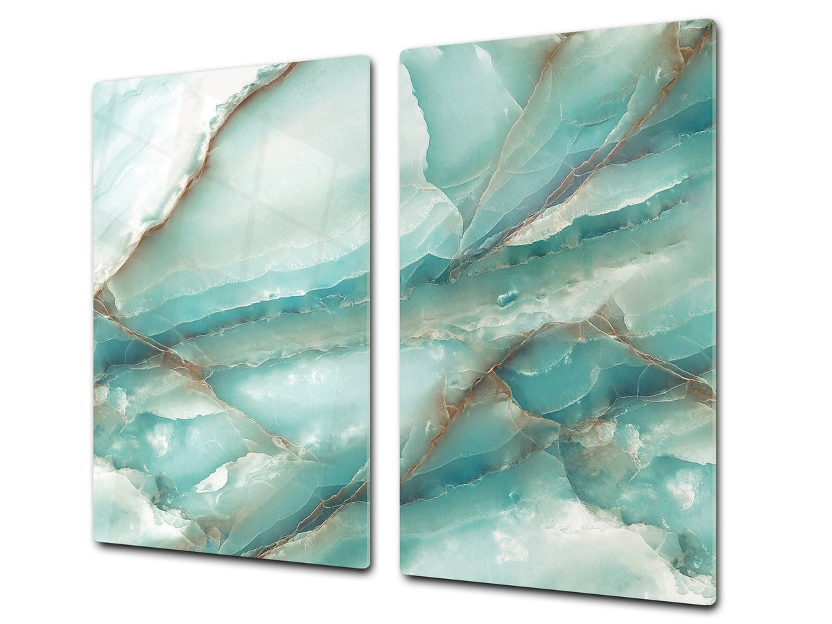 CUTTING BOARD and Cooktop Cover - Impact & Shatter Resistant Glass D21 Marbles 1 Series: Cold blue onyx