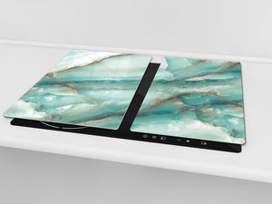 CUTTING BOARD and Cooktop Cover - Impact & Shatter Resistant Glass D21 Marbles 1 Series: Cold blue onyx