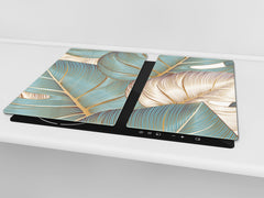 Induction Cooktop Cover Kitchen Board – Impact Resistant Glass Pastry Board – Heat resistant; MEASURES: SINGLE: 60 x 52 cm (23,62” x 20,47”); DOUBLE: 30 x 52 cm (11,81” x 20,47”); D31 Tropical Leaves Series: Romantic monstera pattern