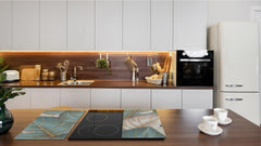 Induction Cooktop Cover Kitchen Board – Impact Resistant Glass Pastry Board – Heat resistant; MEASURES: SINGLE: 60 x 52 cm (23,62” x 20,47”); DOUBLE: 30 x 52 cm (11,81” x 20,47”); D31 Tropical Leaves Series: Romantic monstera pattern