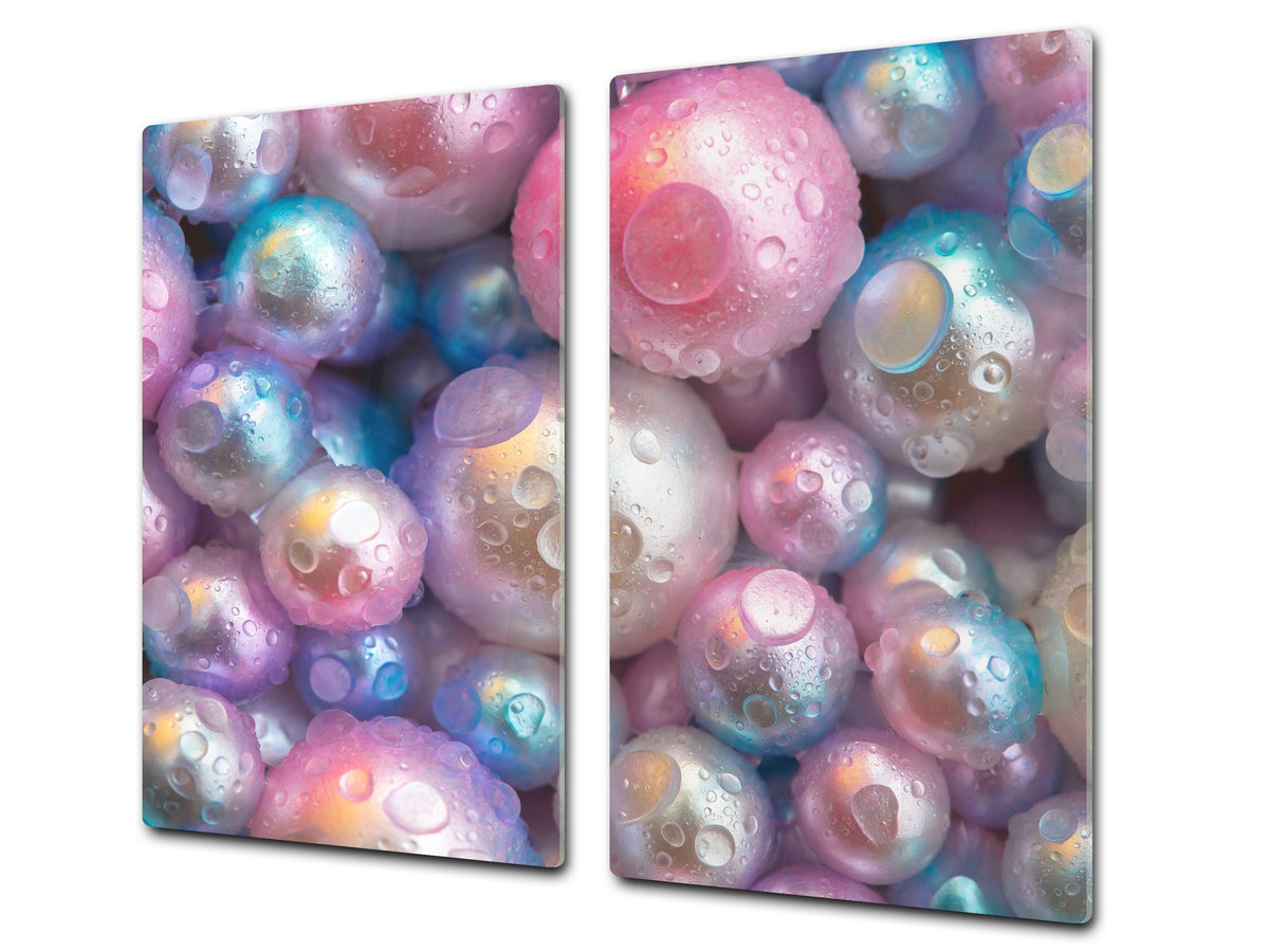 UNIQUE Tempered GLASS Kitchen Board –Scratch Resistant Glass Cutting Board –Glass Countertop MEASURES: SINGLE: 60 x 52 cm (23,62” x 20,47”); DOUBLE: 30 x 52 cm (11,81” x 20,47”); D29 Colourful Variety Series: Shiny pearls 1