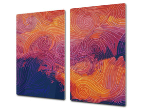 Induction Cooktop Cover –Shatter Resistant Glass Kitchen Board – Hob cover; MEASURES: SINGLE: 60 x 52 cm (23,62” x 20,47”); DOUBLE: 30 x 52 cm (11,81” x 20,47”); D32 Paintings Series: Impressionist sky 1