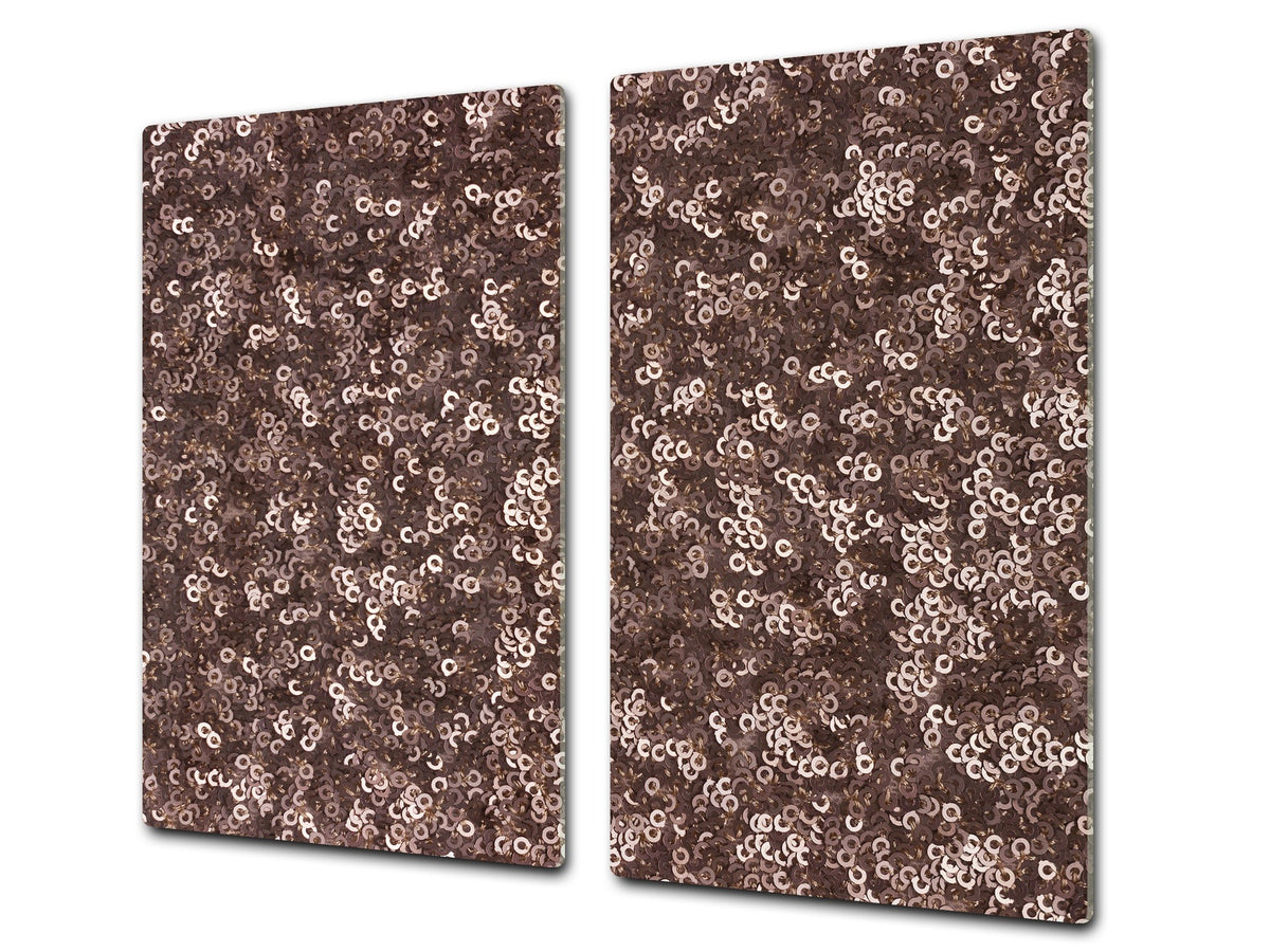 UNIQUE Tempered GLASS Kitchen Board –Scratch Resistant Glass Cutting Board –Glass Countertop MEASURES: SINGLE: 60 x 52 cm (23,62” x 20,47”); DOUBLE: 30 x 52 cm (11,81” x 20,47”); D29 Colourful Variety Series: Gold brown sequins