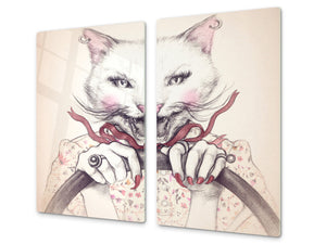 Mehrfunktional Hartglas Gehärtetes - Abdeckplatte für Induktionskochfeld - Schneideplatten;  Drawings Series: Cat