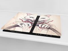 Tempered GLASS Cutting Board – Worktop saver  D15 Drawings Series: Cat