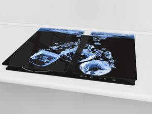 CUTTING BOARD and Cooktop Cover - Impact & Shatter Resistant Glass D02 Water Series: Ice