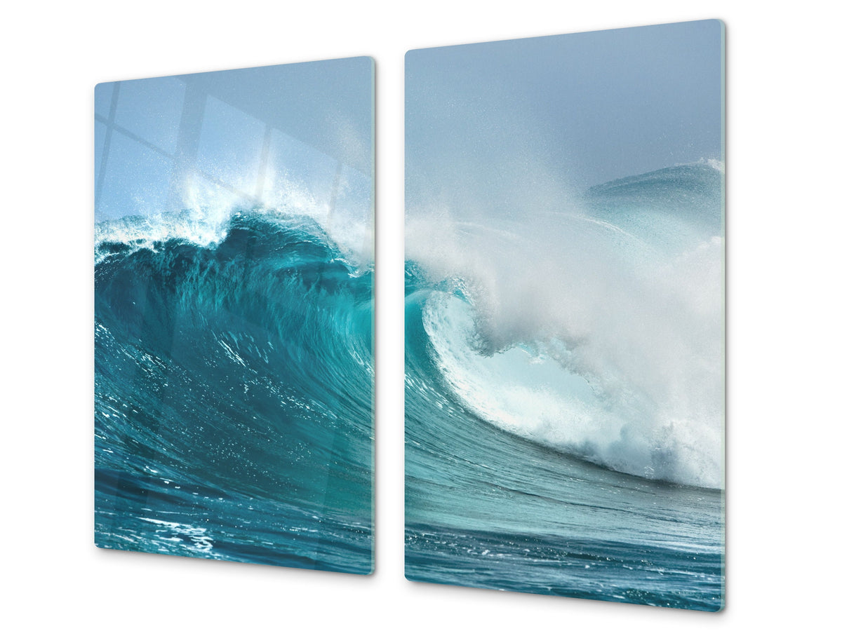 CUTTING BOARD and Cooktop Cover - Impact & Shatter Resistant Glass D02 Water Series: Water 22