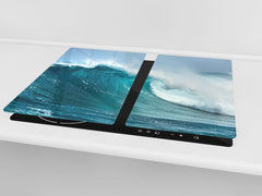 CUTTING BOARD and Cooktop Cover - Impact & Shatter Resistant Glass D02 Water Series: Water 22
