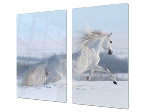 Tempered GLASS Cutting Board 60D01: White horse