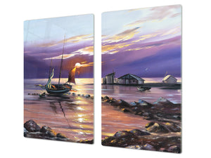 UNIQUE Tempered GLASS Kitchen Board 60D05A: Fisherman's haven