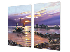 UNIQUE Tempered GLASS Kitchen Board 60D05A: Fisherman's haven