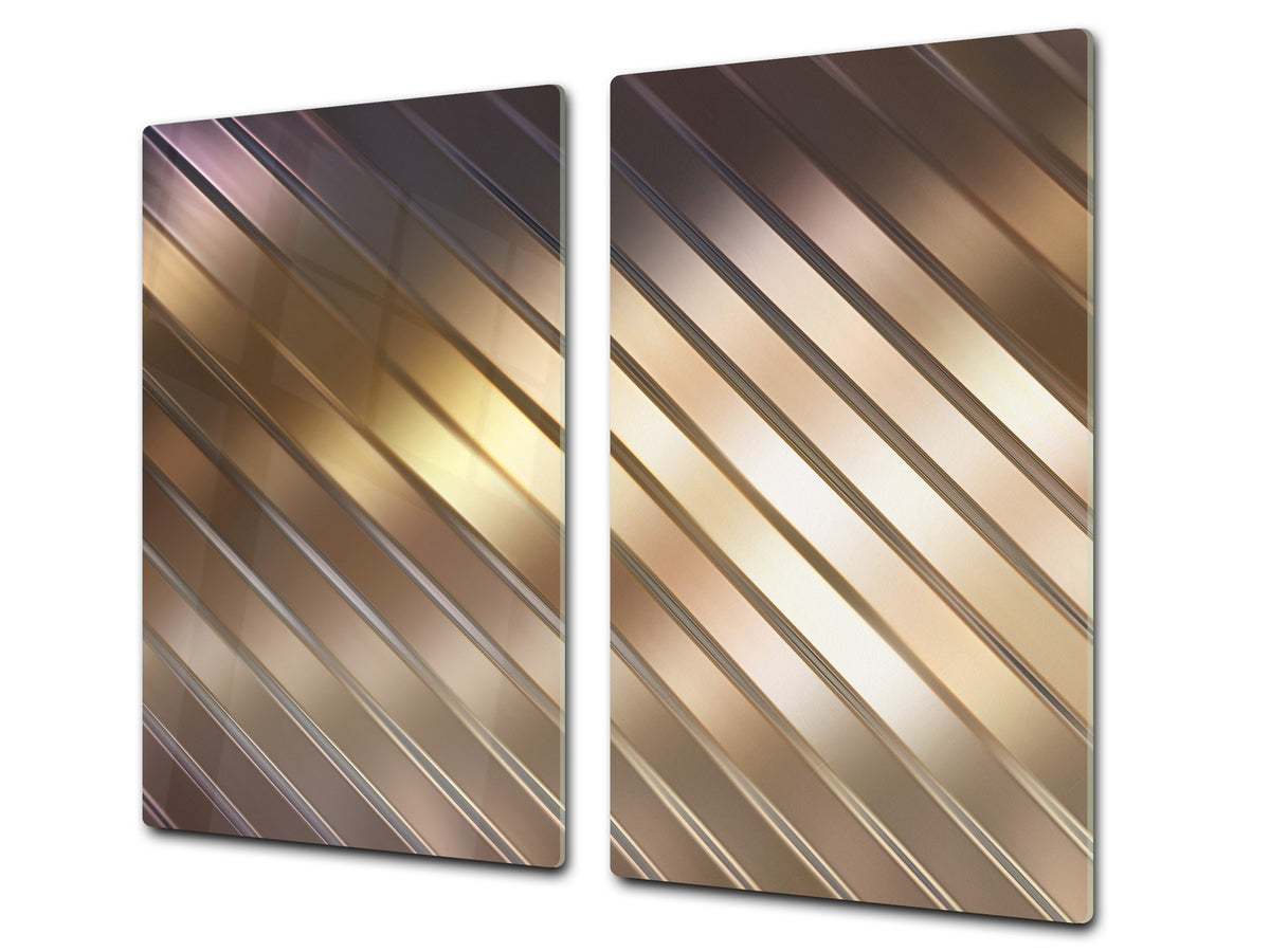 Tempered GLASS Cutting Board – Worktop saver and Pastry Board –- Glass Kitchen Board; MEASURES: SINGLE: 60 x 52 cm (23,62” x 20,47”); DOUBLE: 30 x 52 cm (11,81” x 20,47”); D28 Golden Waves Series: Elegant golden background