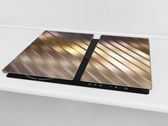 Tempered GLASS Cutting Board – Worktop saver and Pastry Board –- Glass Kitchen Board; MEASURES: SINGLE: 60 x 52 cm (23,62” x 20,47”); DOUBLE: 30 x 52 cm (11,81” x 20,47”); D28 Golden Waves Series: Elegant golden background