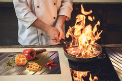 Tempered GLASS Cutting Board – Worktop saver and Pastry Board –- Glass Kitchen Board; MEASURES: SINGLE: 60 x 52 cm (23,62” x 20,47”); DOUBLE: 30 x 52 cm (11,81” x 20,47”); D28 Golden Waves Series: Elegant golden background