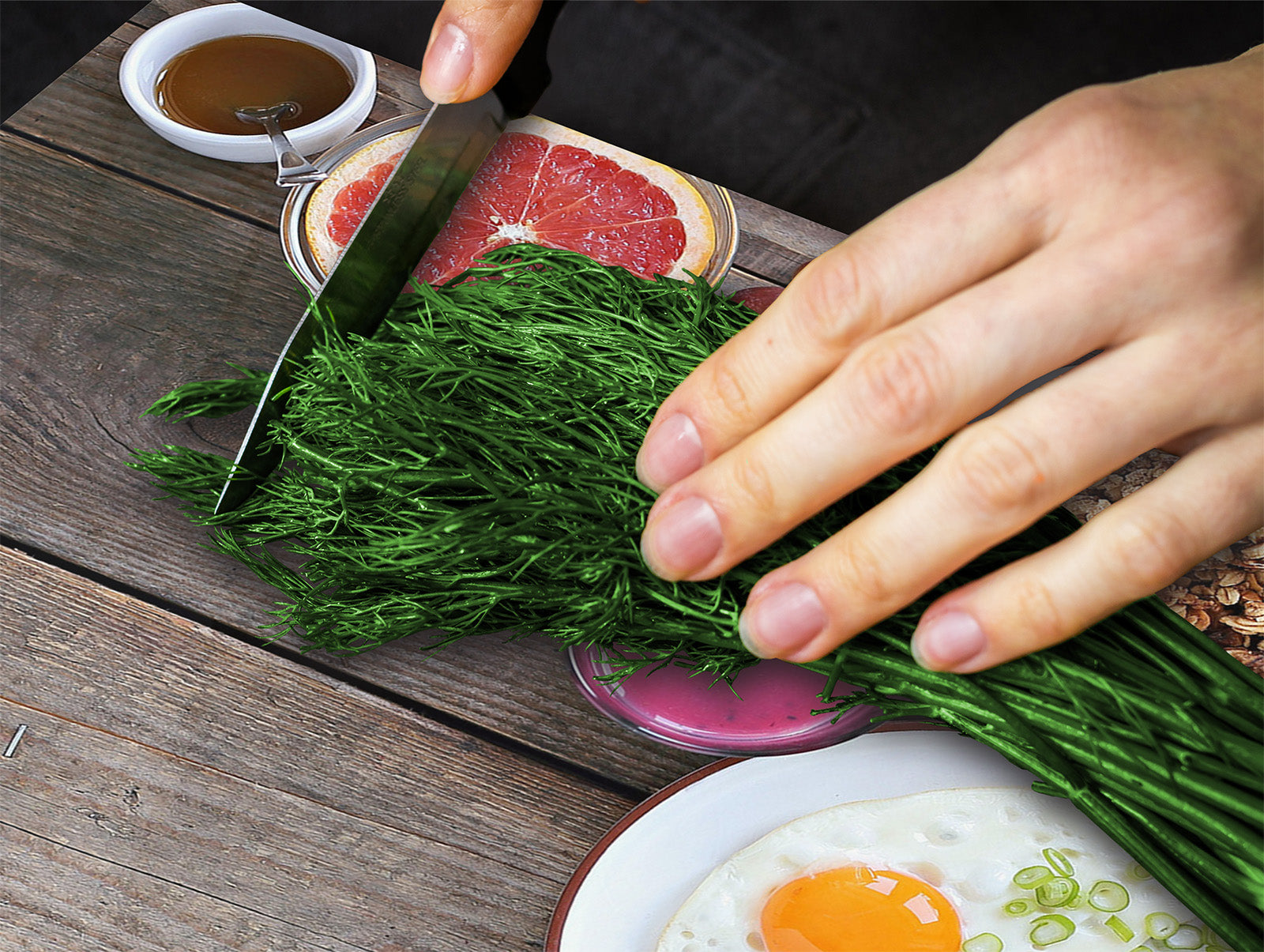 Tempered GLASS Cutting Board 60D16: Colorful breakfast