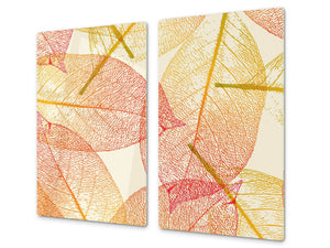 Küchenbrett aus Hartglas und Kochplattenabdeckung; D08 Nature Series:  Leaves 35