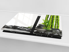 Tempered GLASS Kitchen Board – Impact & Scratch Resistant; D08 Nature Series: Bamboo zen stones