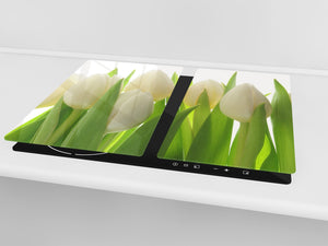 Cubre vitros de cristal templado - Tabla para cortar de cristal – Tabla para amasar y protector de vitro D06 Serie Flores: Tulipanes 1