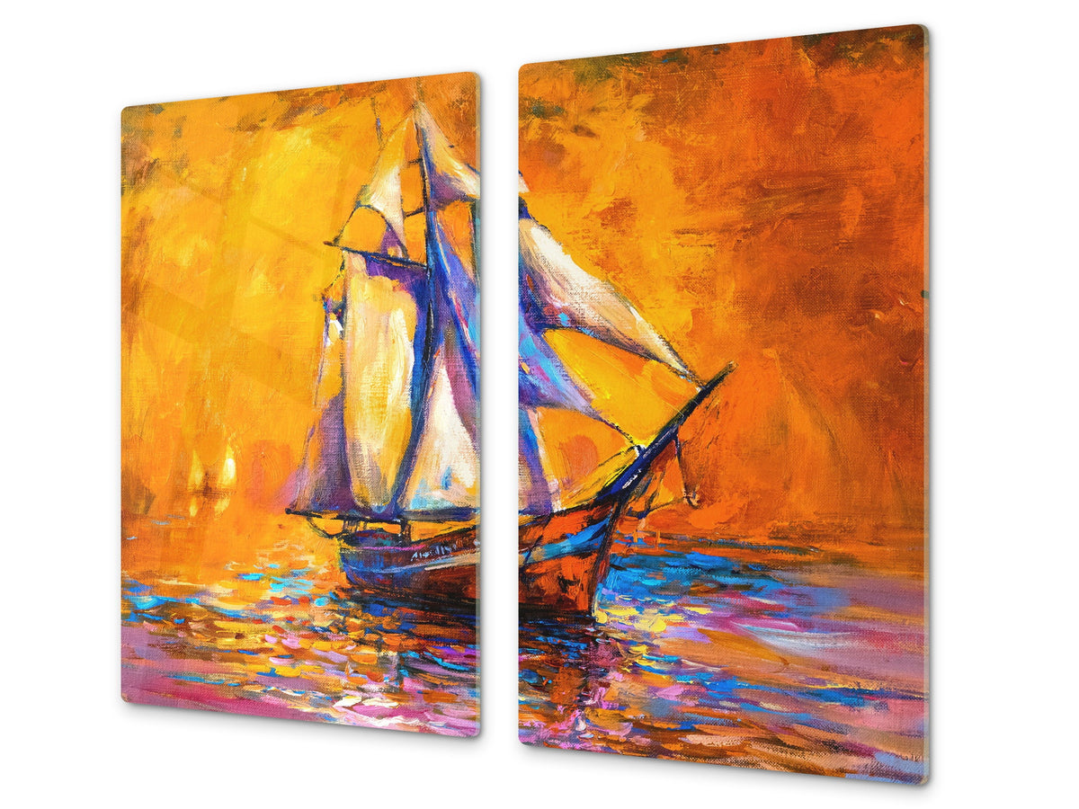 Tagliere da cucina in vetro e Copri-piano cottura a induzione; D13 Serie D'arte: Disegno 57