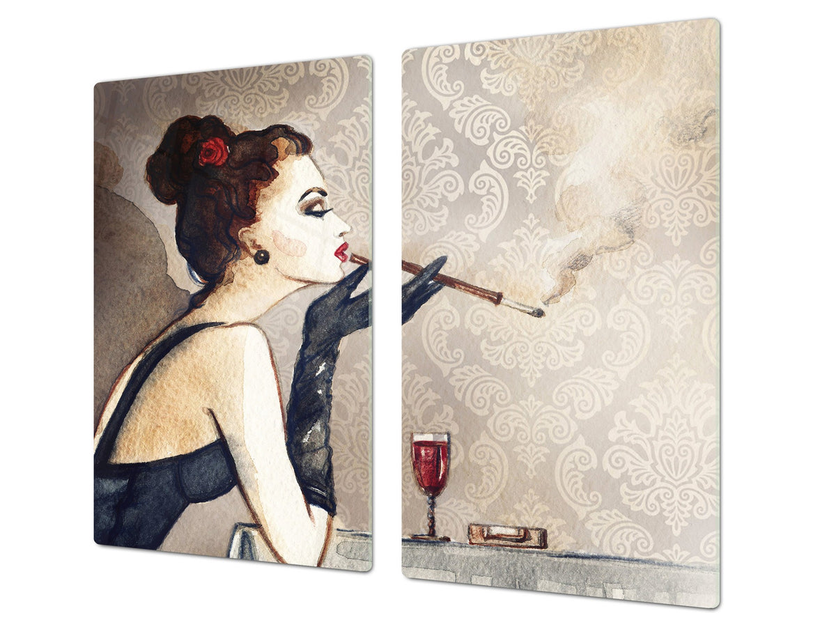 Resistant Glass Cutting Board 60D05B: Woman with a cigarette