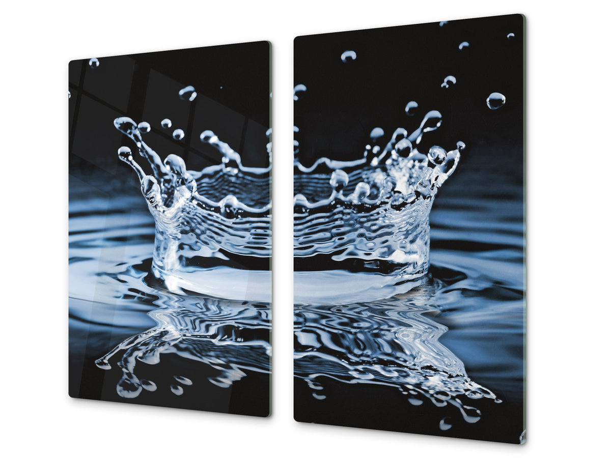 CUTTING BOARD and Cooktop Cover - Impact & Shatter Resistant Glass D02 Water Series: Water 19