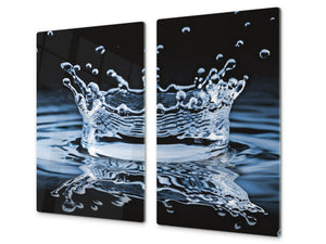 Küchenbrett aus Hartglas und Induktionskochplattenabdeckung; D02 Water Series: Water 19