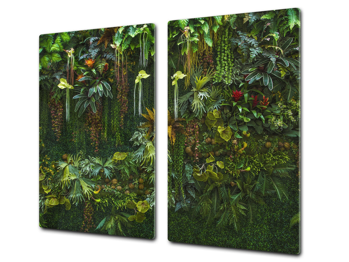 Tempered GLASS Kitchen Board – Impact & Scratch Resistant D27 Vintage leaves and patterns Series: Rich green fern