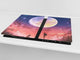 Planche de cuisine en verre trempé D13 Série D'art: Lune avec des fleurs