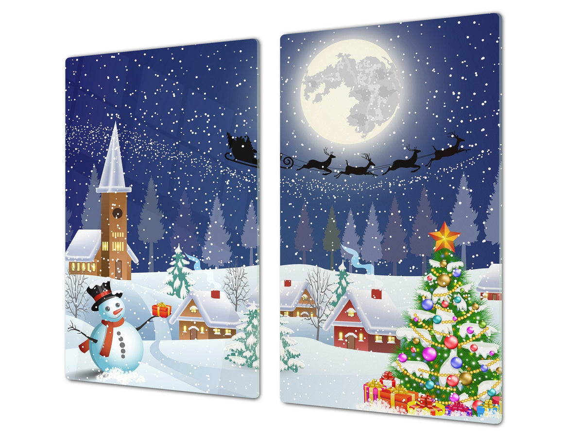 CUTTING BOARD and Cooktop Cover ;D20 Christmas Series: Christmas landscape