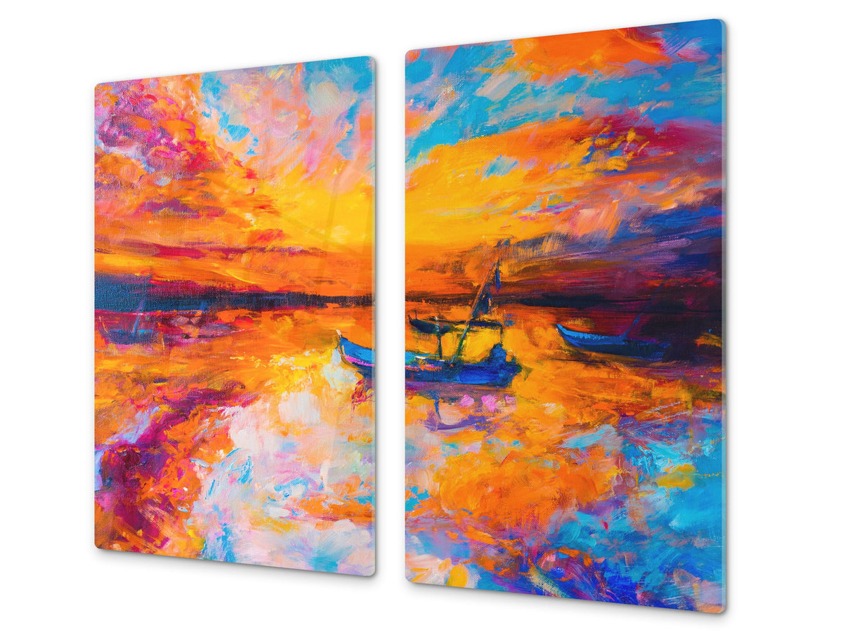 Tagliere da cucina in vetro e Copri-piano cottura a induzione; D13 Serie D'arte: Disegno 51