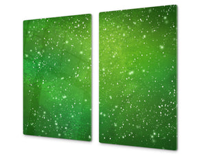 Planche à découper en verre trempé et couvre-cuisinièr; D10A Série Textures A: Ciel Étoilé Vert