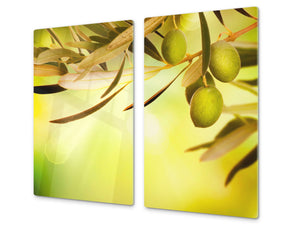 ORIGINALE tagliere in VETRO temperato – Copri-piano cottura a induzione; D07 Frutta e Verdura: Olive 2