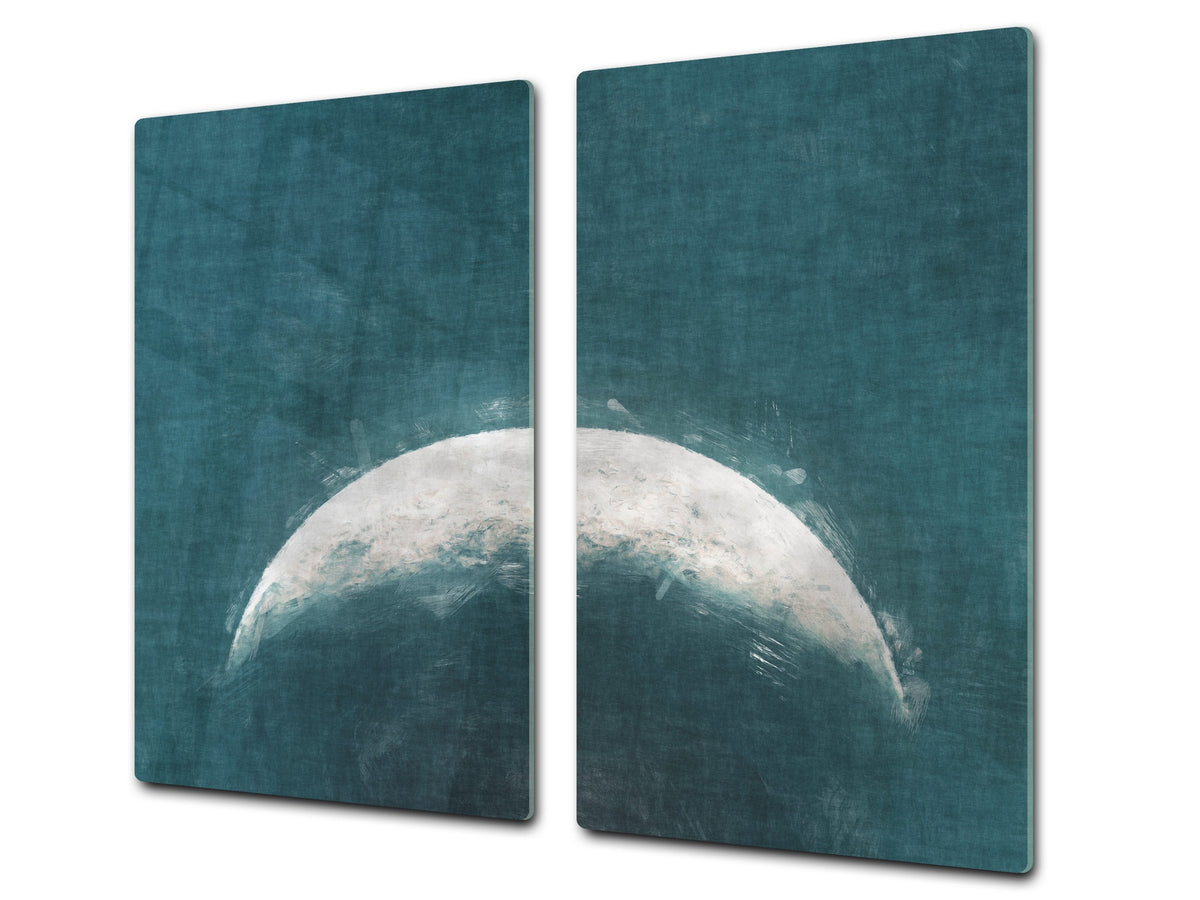 Induction Cooktop Cover –Shatter Resistant Glass Kitchen Board – Hob cover; MEASURES: SINGLE: 60 x 52 cm (23,62” x 20,47”); DOUBLE: 30 x 52 cm (11,81” x 20,47”); D32 Paintings Series: Rising moon