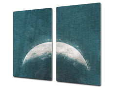Induction Cooktop Cover –Shatter Resistant Glass Kitchen Board – Hob cover; MEASURES: SINGLE: 60 x 52 cm (23,62” x 20,47”); DOUBLE: 30 x 52 cm (11,81” x 20,47”); D32 Paintings Series: Rising moon