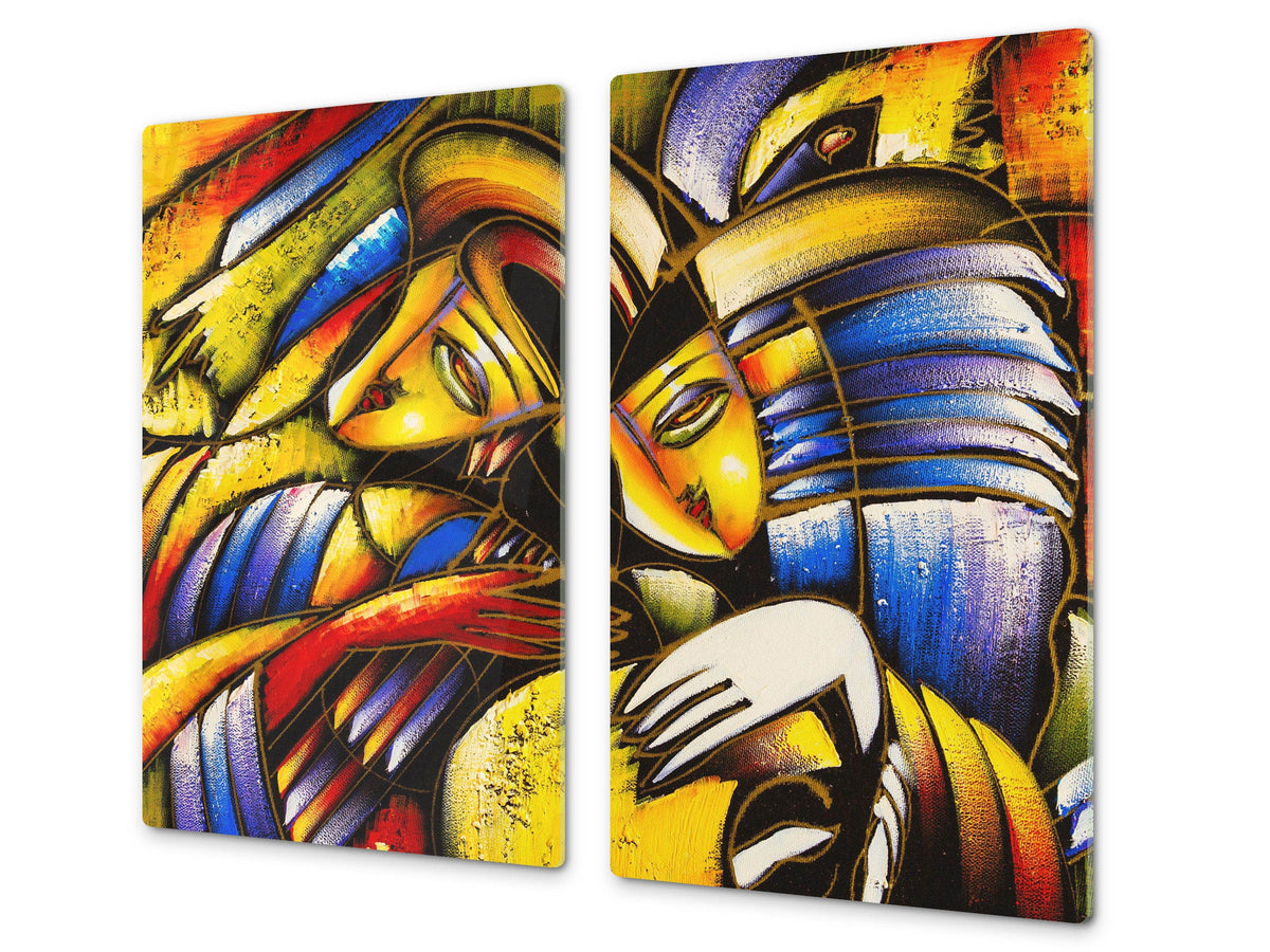 Tagliere da cucina in vetro e Copri-piano cottura a induzione; D13 Serie D'arte: Disegno 86