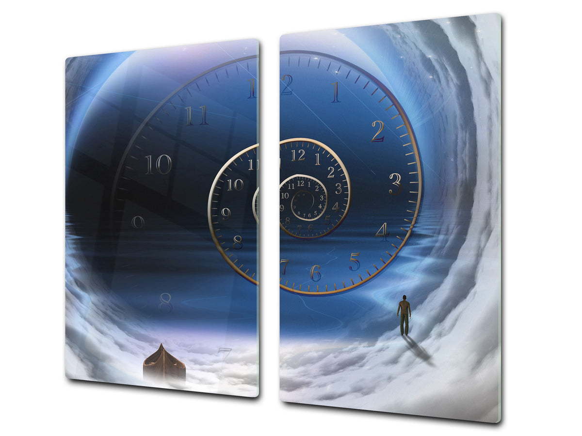 Chopping Board Set - Induction Cooktop Cover – Glass Cutting Board; MEASURES: SINGLE: 60 x 52 cm (23,62” x 20,47”); DOUBLE: 30 x 52 cm (11,81” x 20,47”); D33 Abstract Graphics Series: Space and time