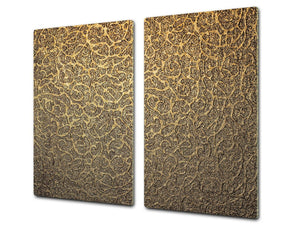 TEMPERED GLASS CHOPPING BOARD – Glass Cutting Board and Worktop Saver – Worktop protector; MEASURES: SINGLE: 60 x 52 cm (23,62” x 20,47”); DOUBLE: 30 x 52 cm (11,81” x 20,47”); D30 Decorative Surfaces Series: Luxury golden pattern