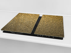 TEMPERED GLASS CHOPPING BOARD – Glass Cutting Board and Worktop Saver – Worktop protector; MEASURES: SINGLE: 60 x 52 cm (23,62” x 20,47”); DOUBLE: 30 x 52 cm (11,81” x 20,47”); D30 Decorative Surfaces Series: Luxury golden pattern