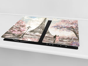 Cubre vitrocerámica y tabla de cortar de cristal templado – Superficie de vidrio templado resistente D13 Serie Dibujos: París 5
