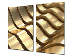 Tempered GLASS Cutting Board – Worktop saver and Pastry Board –- Glass Kitchen Board; MEASURES: SINGLE: 60 x 52 cm (23,62” x 20,47”); DOUBLE: 30 x 52 cm (11,81” x 20,47”); D28 Golden Waves Series: Abstract waves