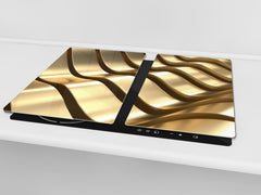 Tempered GLASS Cutting Board – Worktop saver and Pastry Board –- Glass Kitchen Board; MEASURES: SINGLE: 60 x 52 cm (23,62” x 20,47”); DOUBLE: 30 x 52 cm (11,81” x 20,47”); D28 Golden Waves Series: Abstract waves