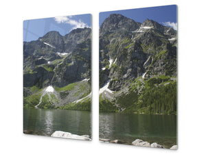 Küchenbrett aus Hartglas und Kochplattenabdeckung; D08 Nature Series:  Mountains 4